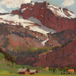 Reproducción al óleo pintada a mano de la obra «Paisaje montañoso suizo», de Edgar Payne, realizada por Dafen Studio