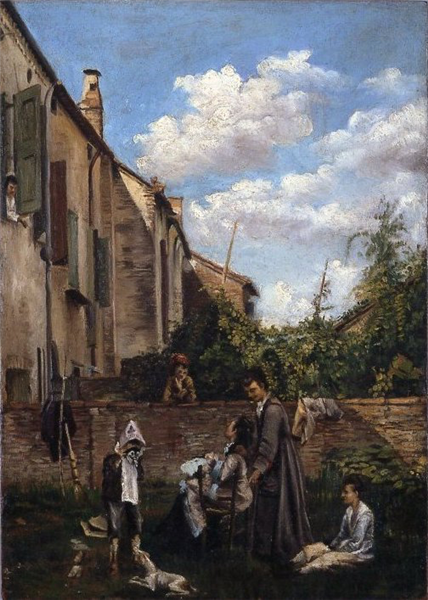 Giovanni Boldini – The Courtyard of the Paternal House (c.1855) Realism – Hand-Painted Oil Reproduction by Dafen Village Studio