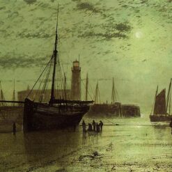 Hand-painted oil reproduction of John Atkinson Grimshaw The Lighthouse at Scarborough marine seascape painting by Dafen Village Studio