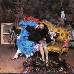 Hand-painted oil painting reproduction of Model and mannequin (Berthe in the studio) by Giovanni Boldini, 1873.