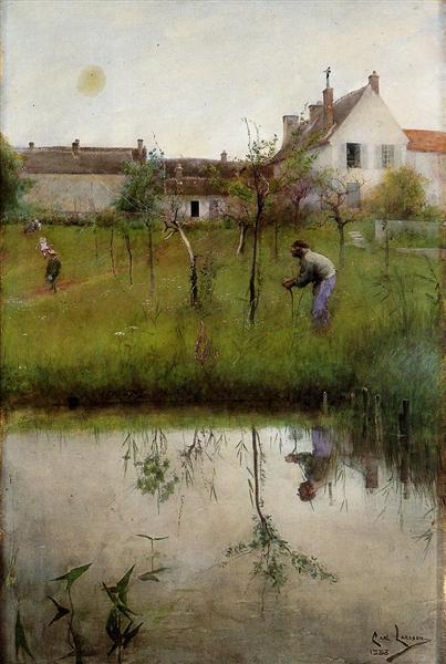 Carl Larsson The Old Man and the New Trees (1883) Impressionism – Hand-Painted Oil Reproduction by Dafen Village Studio