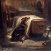 Edwin Henry Landseer - The Old Shepherd's Chief Mourner (1837) Romanticism Art – Hand-Painted Oil Reproduction by Dafen Village Studio 1 Hand-painted oil reproduction of Edwin Henry Landseer's 1837 painting The Old Shepherd's Chief Mourner showing a loyal dog beside a coffin.