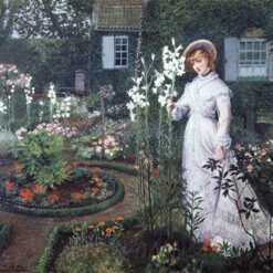 Hand-painted oil reproduction of John Atkinson Grimshaw The Rector's Garden Queen of the Lilies 1877 by Dafen Village Studio