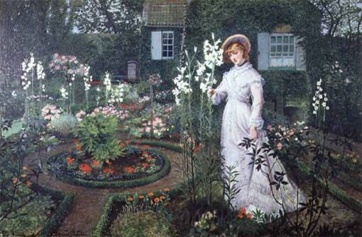 John Atkinson Grimshaw – The Rector’s Garden, Queen of the Lilies (1877) Hand-Painted Oil Reproduction by Dafen Village Studio