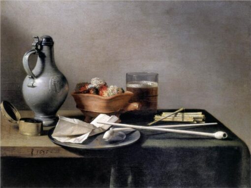 Pieter Claesz – Tobacco Pipes and a Brazier (1636) Baroque – Hand-Painted Oil Reproduction by Dafen Village Studio