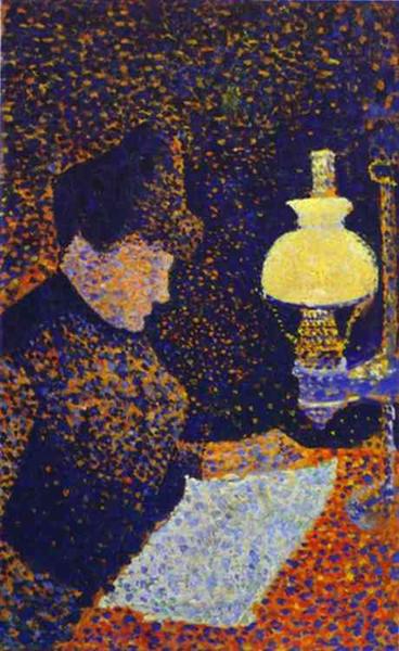 Paul Signac Woman by a lamp (1890) Pointillism – Hand-Painted Oil Reproduction by Dafen Village Studio