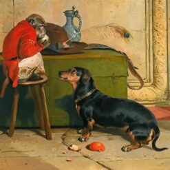 Hand-painted oil reproduction of Edwin Henry Landseer's portrait showing Ziva, a dachshund belonging to the Prince of Saxe Coburg Gotha.